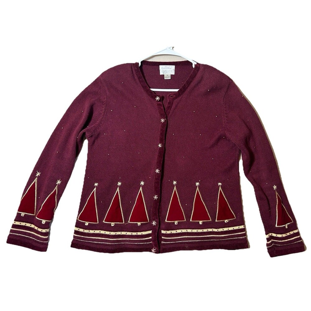 Christmas VTG 90’s Hand-Embroidered Sweater Cardigan Sz M – Christopher & Banks